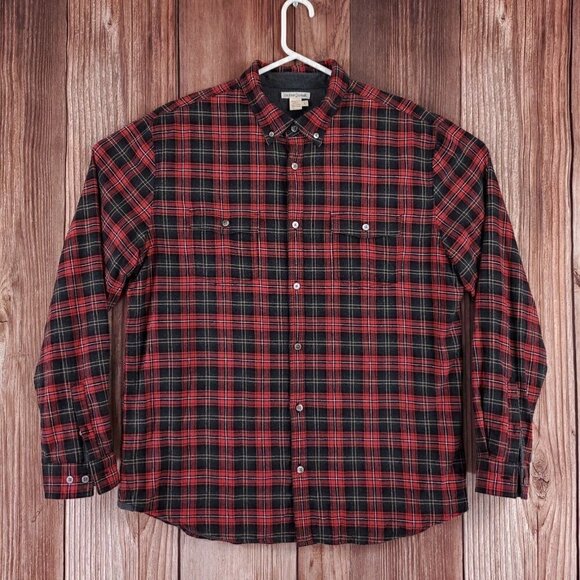 Carbon 2 Cobalt Mens Large Black Red Plaid Lined Flannel 2 Pockets L/S Shirt - Picture 1 of 16